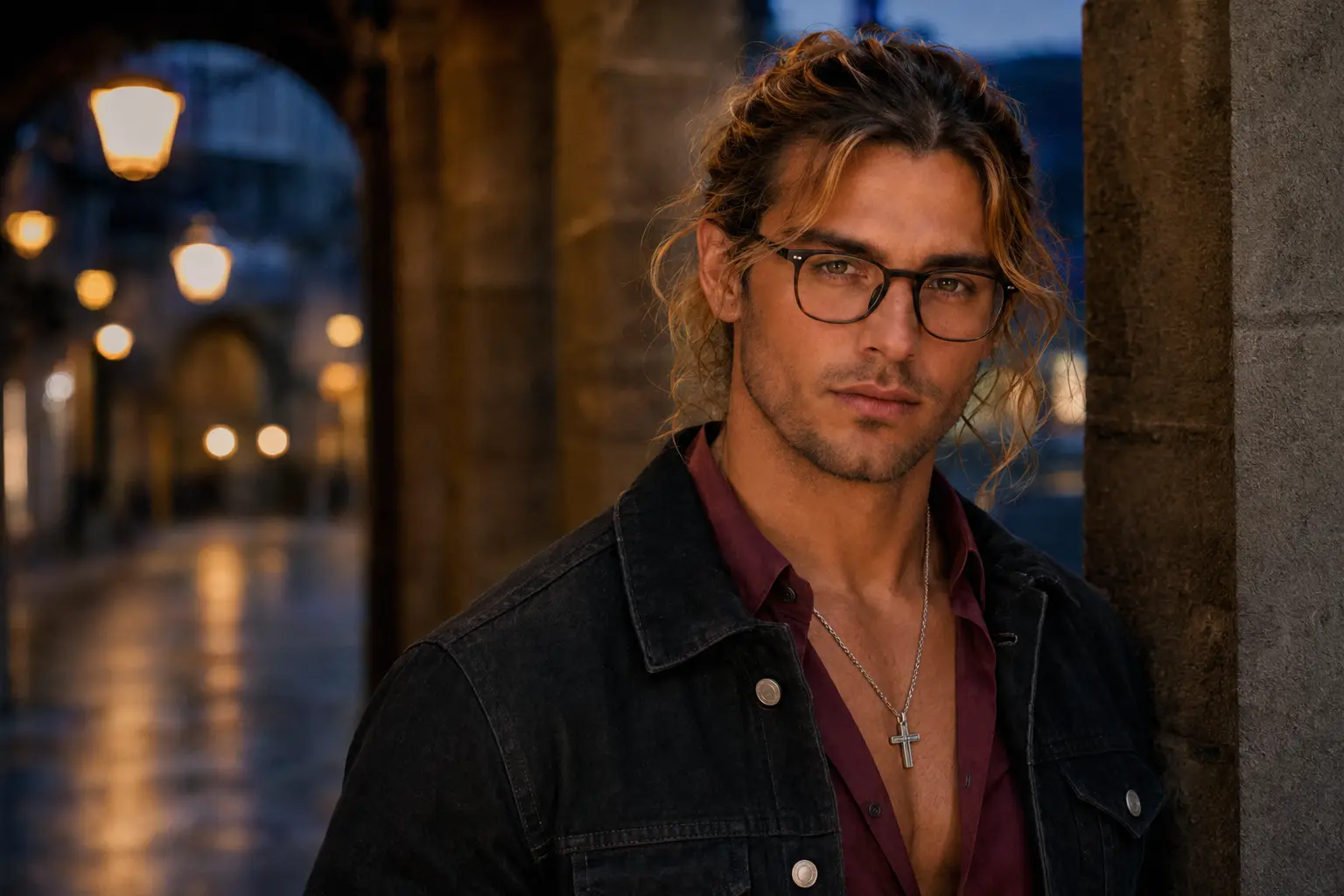 Alan cinematic portrait beneath the arches of a historic street
