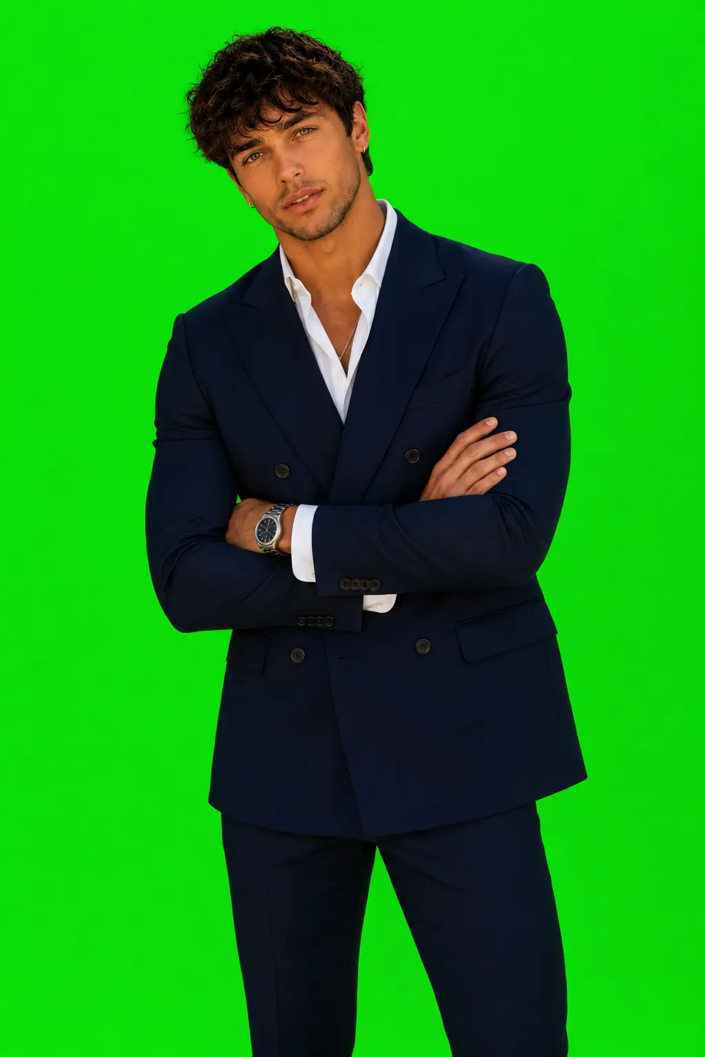 Yuri in a navy suit during a studio session