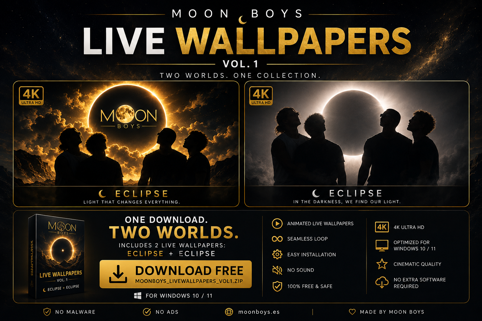 Moon Boys Live Wallpapers Vol. 1 — Eclipse and Urbex, 4K animated wallpapers for Windows